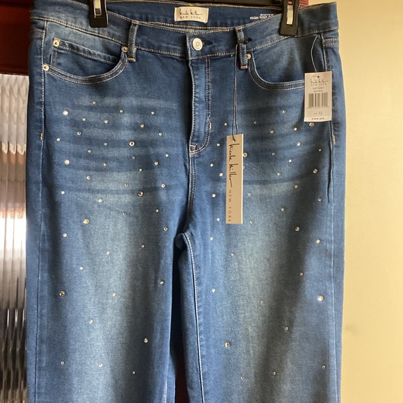 Nicole Miller Sparkling Crystal Stretch High Rise Boot Cut Jeans New With Tags - Picture 5 of 16